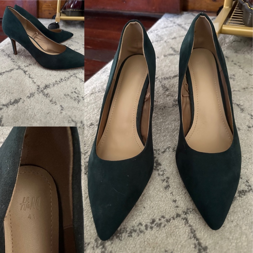 Deep green velvet heels